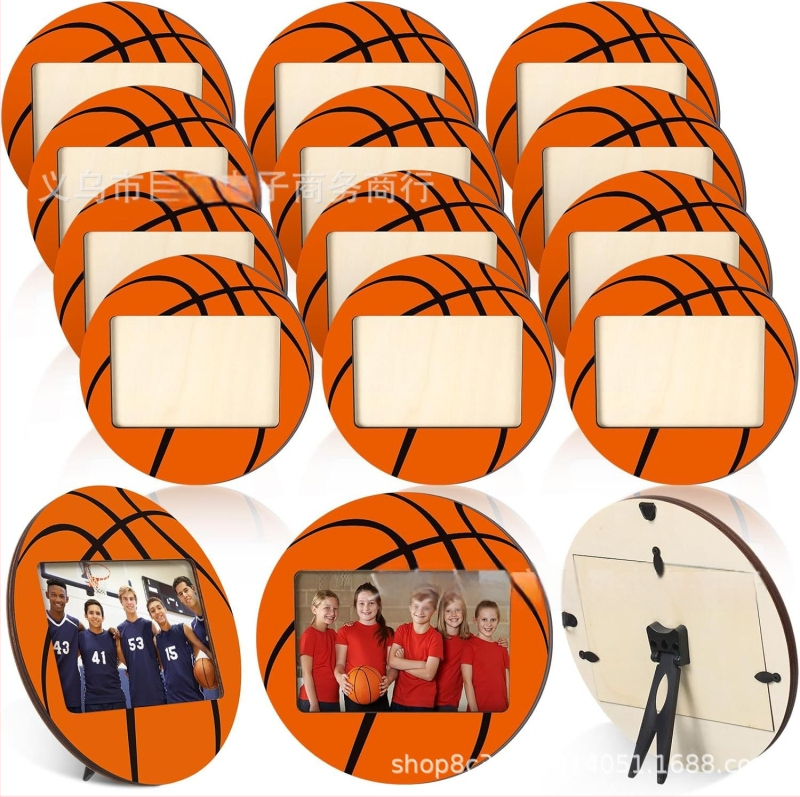 Medinis kamuolio formos foto rėmelis sporto temai, stalinis demonstravimas, spausdinimas, animacinio stiliaus, asmeninė dovana.