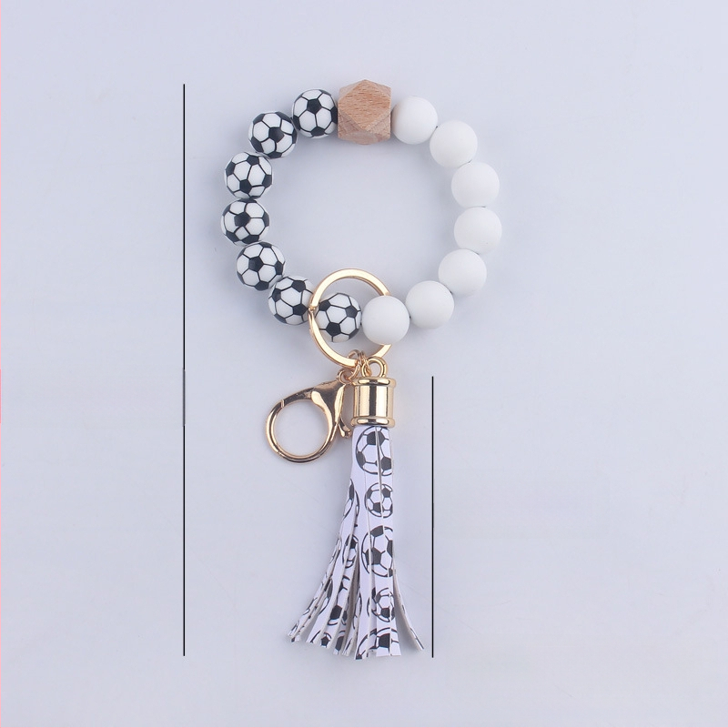 Apyrankė-raktas su silikono karoliukais futbolo kamuoliuko formos ir PU odos kutais – DIY moterims