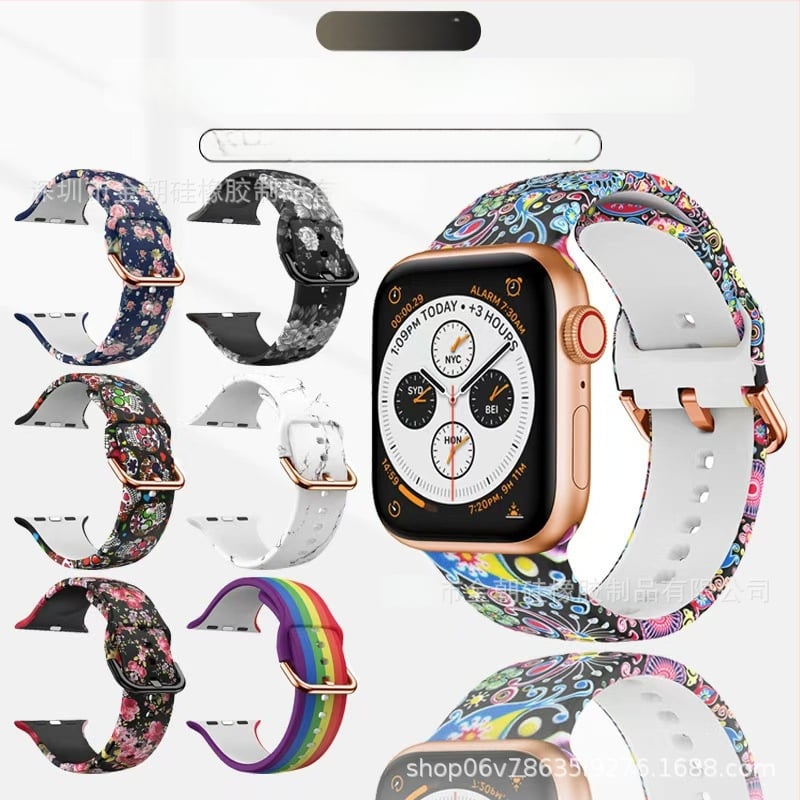 Силиконова каишка за Apple Watch — съвместима с Apple Watch, материал силикон, закопчаване с пин, тегло около 20 г, пусната през 2019 г.