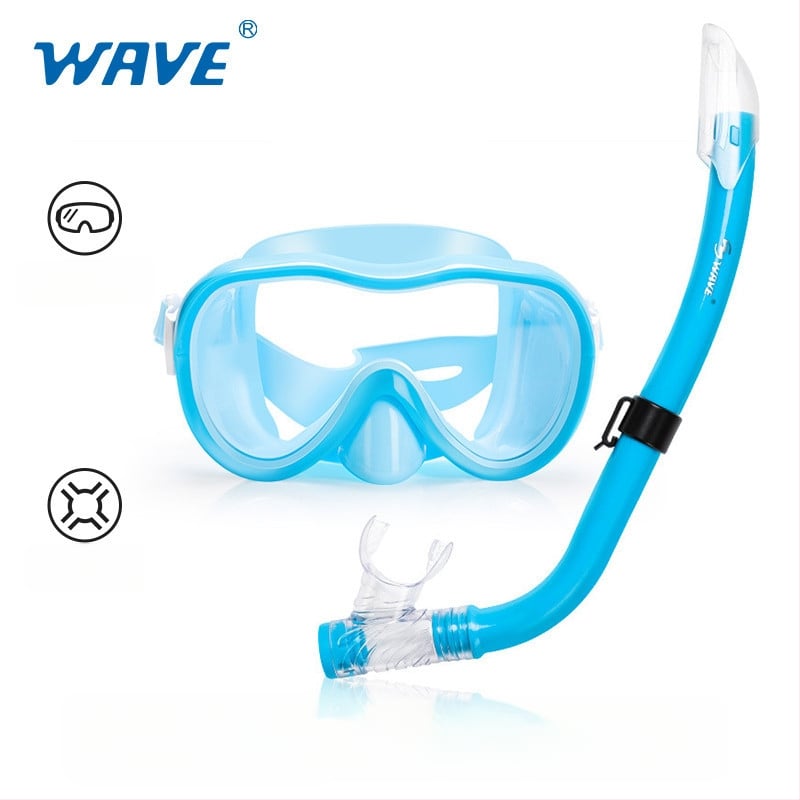 Wave Set de snorkeling pentru copii, două piese: mască din policarbonat, tub de respirație PVC semi-uscat, muștiuc moale
