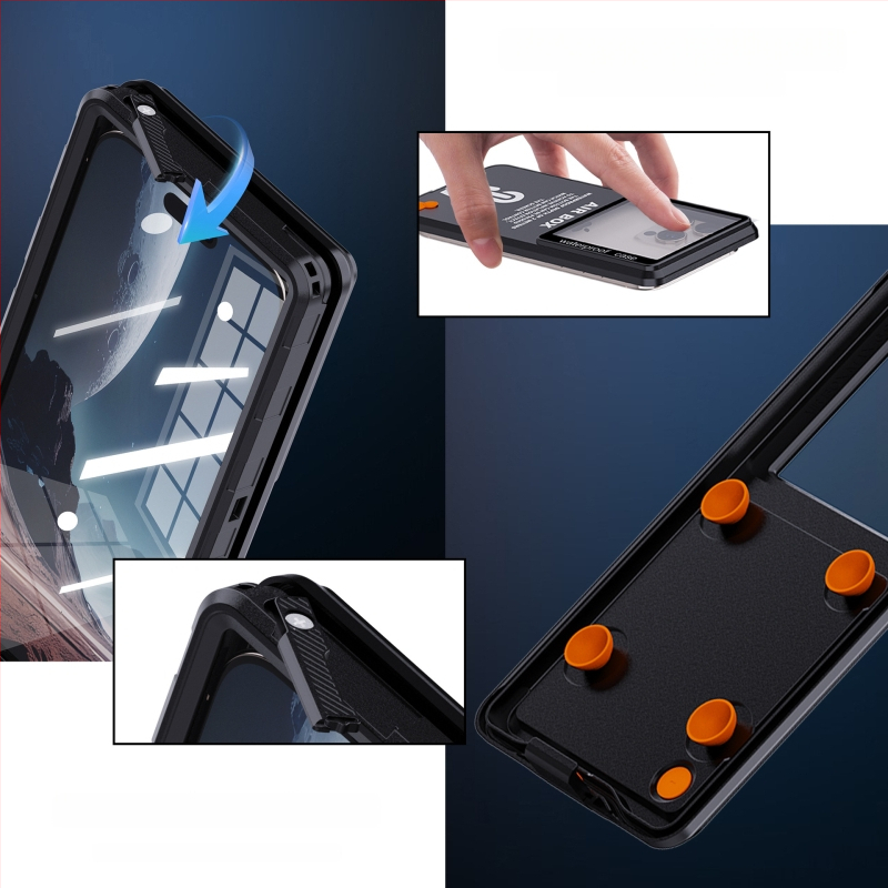 Aizsargkorpuss Apple ierīcei ar niršanas līmeņa ūdensizturīgu dizainu — triecienizturīgs, pret pirkstu nospiedumiem, reljefaina virsma, materiāls PC PET silikons, pielāgošana pieejama