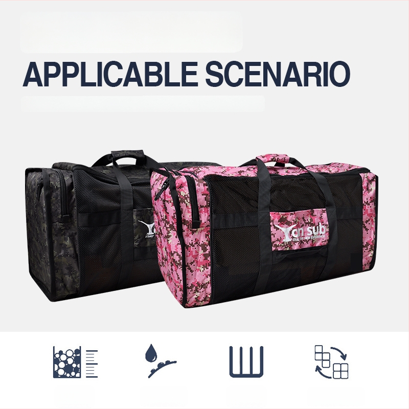 Sukeldumisvarustuse kott suure mahuga võrgust sektsioonidega, kaasaskantav käepidemevaga