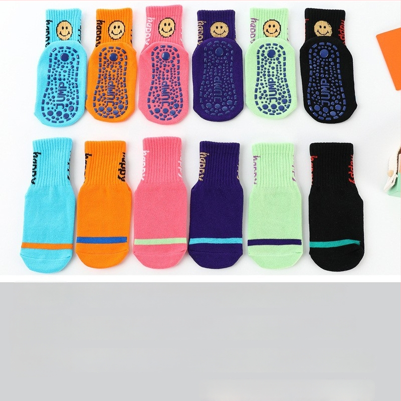 Детски антихлъзгащи чорапи за пода, средно дълги до прасеца, модел с букви, дишащ чесан памук, за деца на възраст 3–8 години