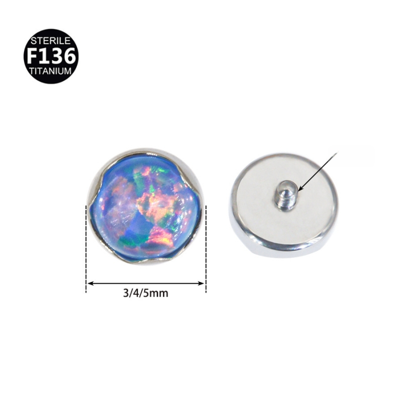 Kūno piercing papuošalai – išorinis sriegis su Opalo kristalu, G23 titano lydinys, geometrija forma, elektro platinimas