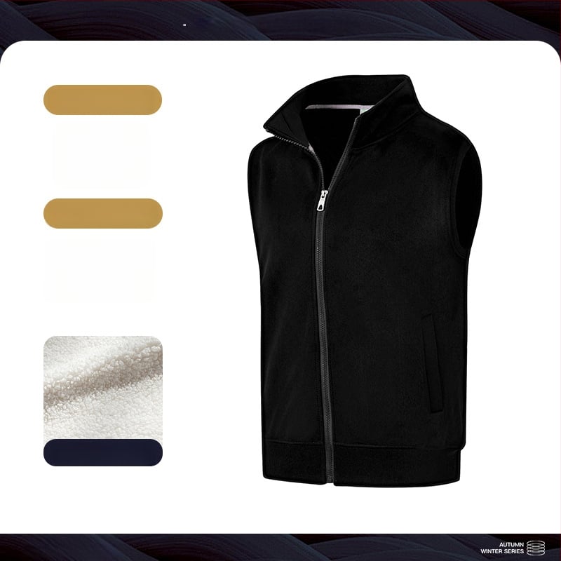 Fleece vest ar statīvu kaklu, rāvējslēdzējs, corduroy audums, vienkrāsains