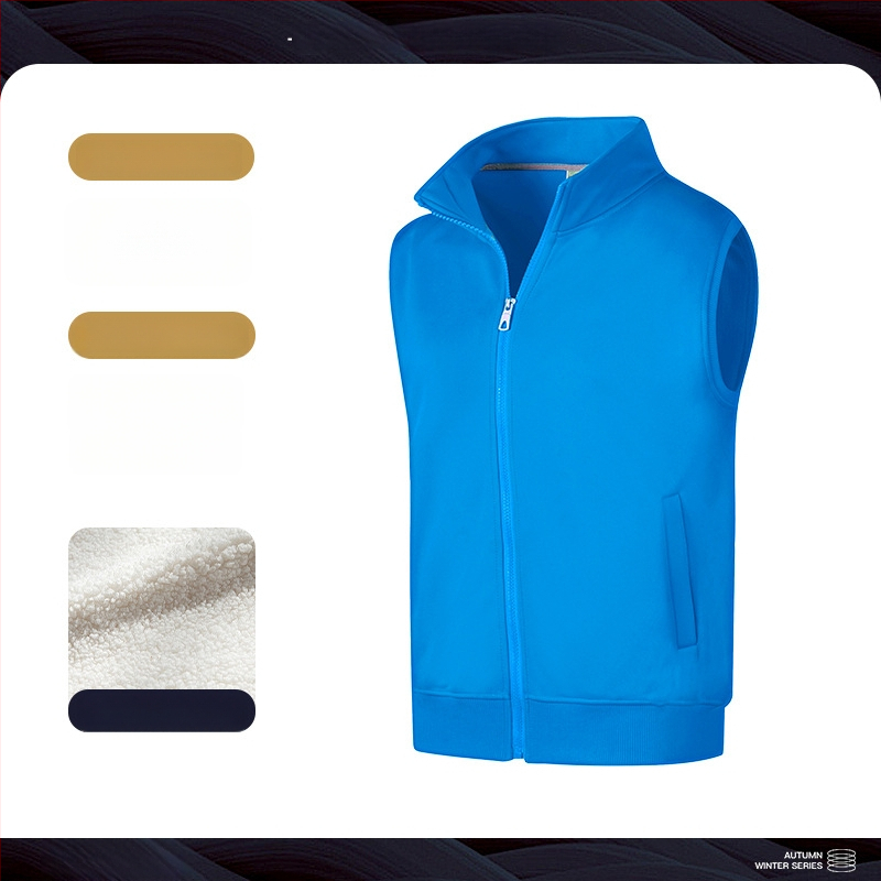 Fleece vest ar statīvu kaklu, rāvējslēdzējs, corduroy audums, vienkrāsains