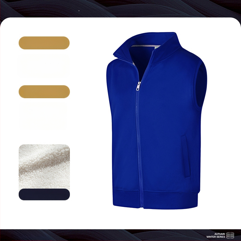 Fleece vest ar statīvu kaklu, rāvējslēdzējs, corduroy audums, vienkrāsains