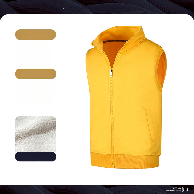 Fleece vest ar statīvu kaklu, rāvējslēdzējs, corduroy audums, vienkrāsains