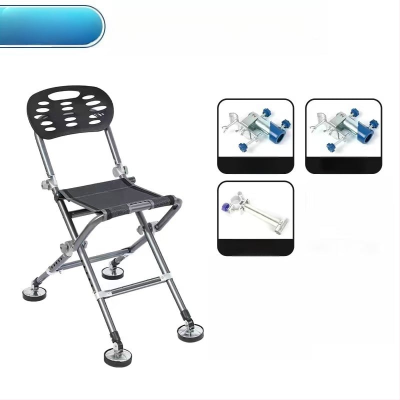 Zvejas krēsls visiem tereniem, saliekams un pārnēsājams, ar regulējamu augstumu, metāla rāmis (2024)