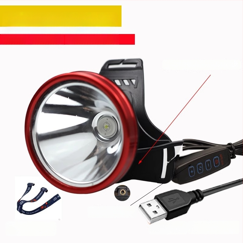 Frontala LED, USB reîncărcabilă, 5V, montare pe cap, distanța de iluminare ≥500 m, autonomie 8 h, potrivită pentru pescuit noaptea și drumeții