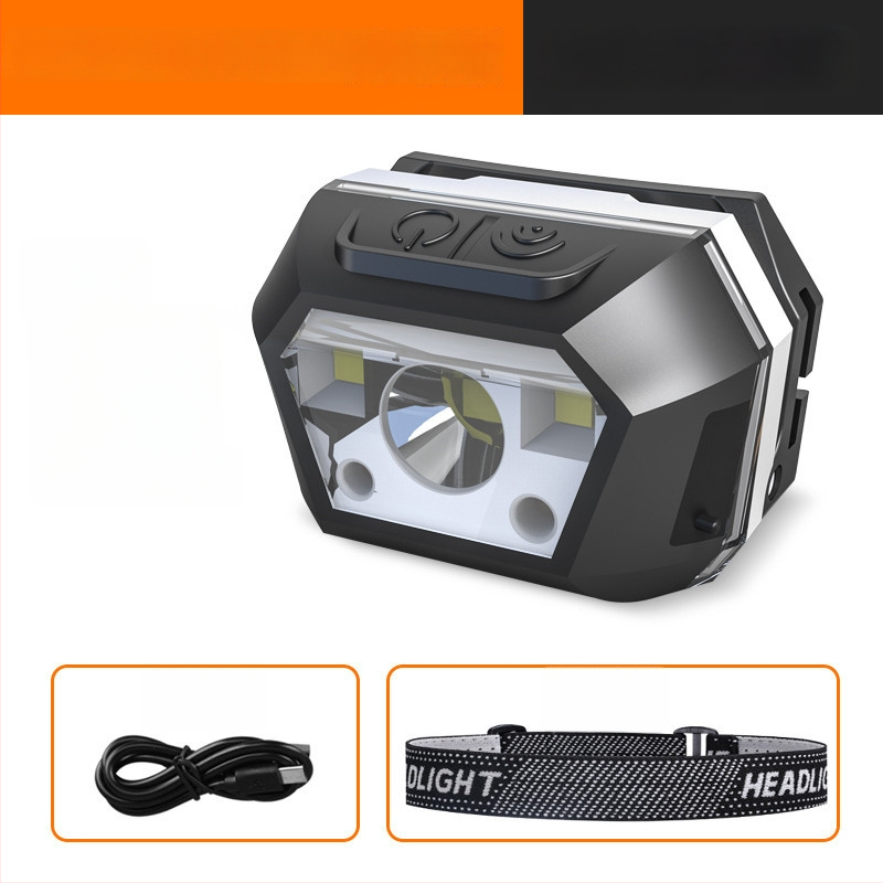 Lanternă frontală LED cu încărcare USB, impermeabilă, pentru camping în aer liber, rază fascicul 0–200 m, autonomie 3–6 ore