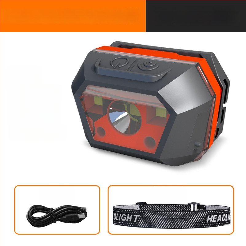 Lanternă frontală LED cu încărcare USB, impermeabilă, pentru camping în aer liber, rază fascicul 0–200 m, autonomie 3–6 ore