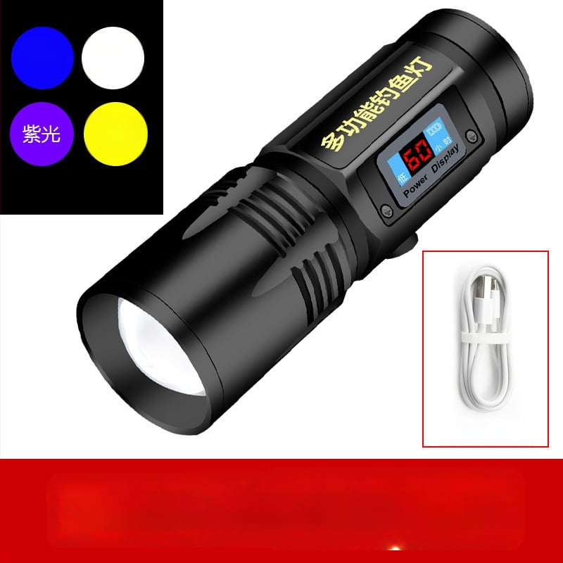 LED nakts makšķerēšanas lampa ar 360° griezumu, 5000 mAh akumulators, darbības diapazons 100–200 m, rokas piedziņa enerģijas ģenerēšana