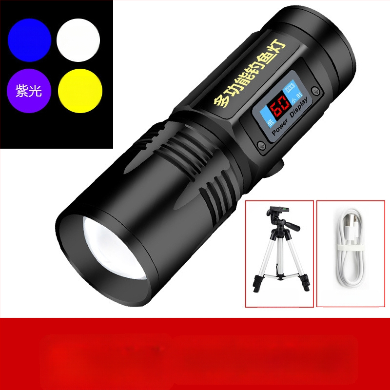 LED nakts makšķerēšanas lampa ar 360° griezumu, 5000 mAh akumulators, darbības diapazons 100–200 m, rokas piedziņa enerģijas ģenerēšana