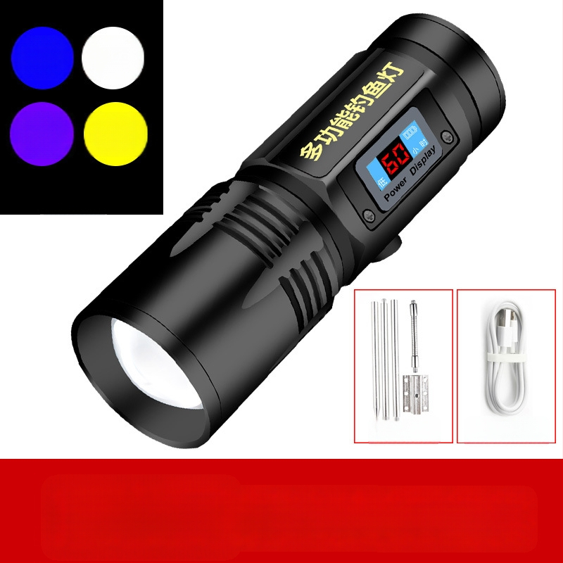 LED nakts makšķerēšanas lampa ar 360° griezumu, 5000 mAh akumulators, darbības diapazons 100–200 m, rokas piedziņa enerģijas ģenerēšana