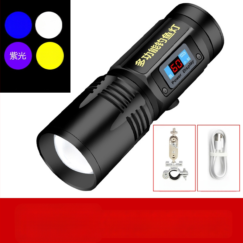 LED nakts makšķerēšanas lampa ar 360° griezumu, 5000 mAh akumulators, darbības diapazons 100–200 m, rokas piedziņa enerģijas ģenerēšana