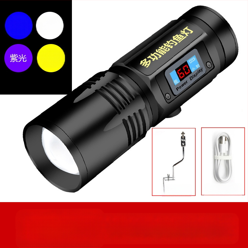 LED nakts makšķerēšanas lampa ar 360° griezumu, 5000 mAh akumulators, darbības diapazons 100–200 m, rokas piedziņa enerģijas ģenerēšana