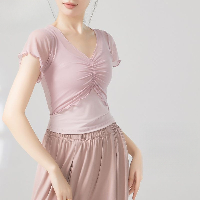 Sieviešu baleta bodijs etniskām dejām — īsas piedurknes, poliestera-elastāna maisījums, pavasaris 2025