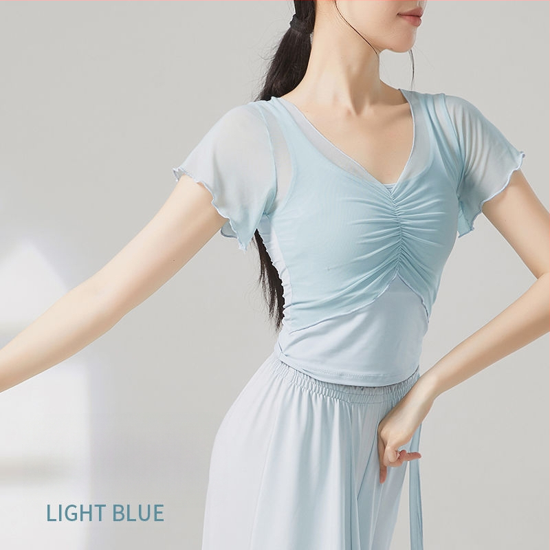 Sieviešu baleta bodijs etniskām dejām — īsas piedurknes, poliestera-elastāna maisījums, pavasaris 2025