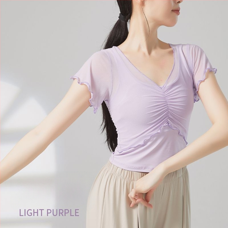 Sieviešu baleta bodijs etniskām dejām — īsas piedurknes, poliestera-elastāna maisījums, pavasaris 2025