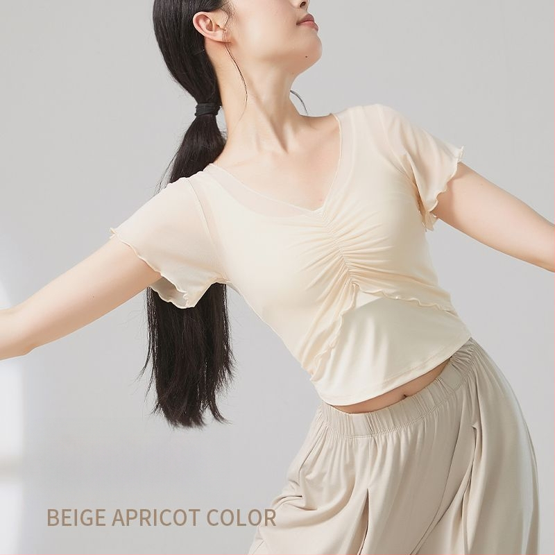 Sieviešu baleta bodijs etniskām dejām — īsas piedurknes, poliestera-elastāna maisījums, pavasaris 2025