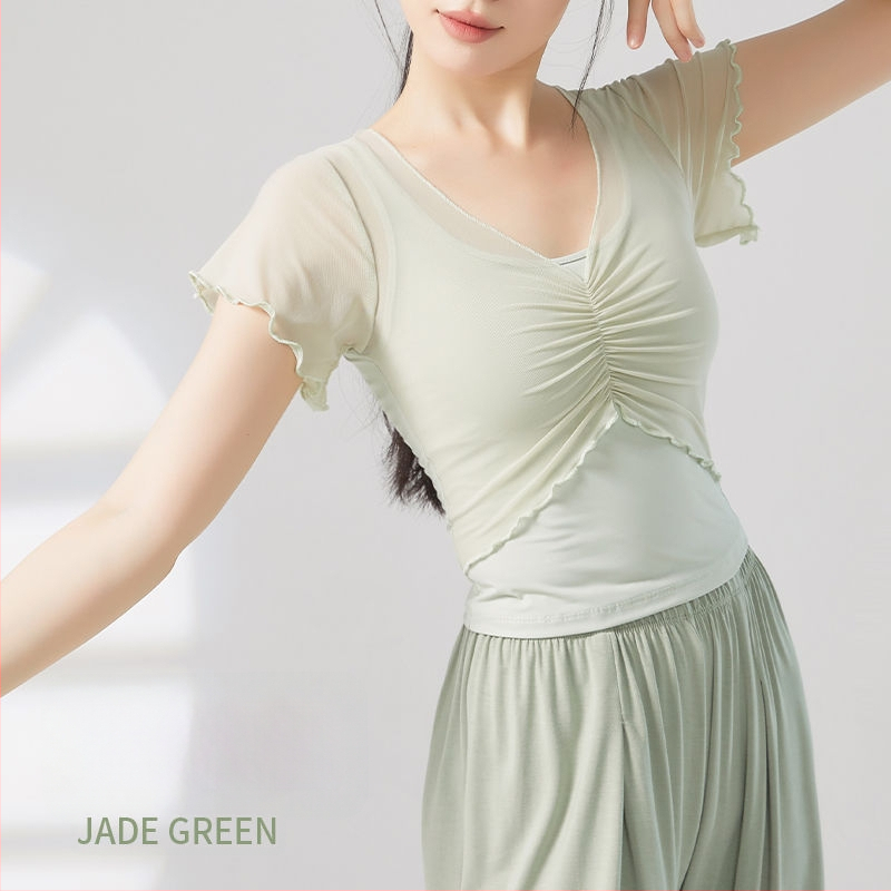 Sieviešu baleta bodijs etniskām dejām — īsas piedurknes, poliestera-elastāna maisījums, pavasaris 2025