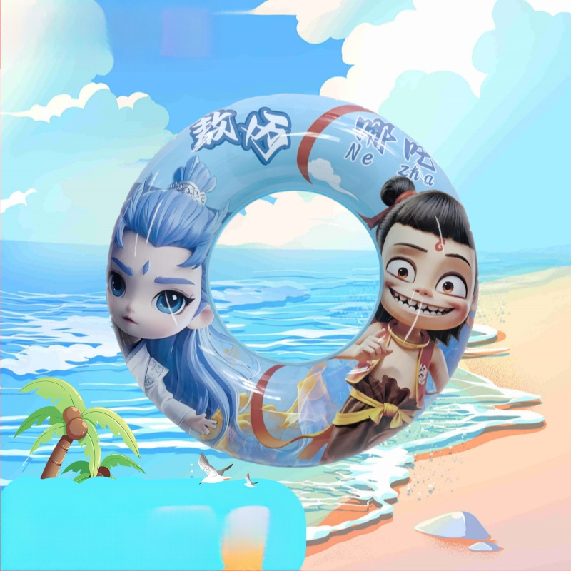 Inel de înot gonflabil pentru copii, design cartoon Nezha Ao Bing, PVC ecologic, grosime 2 mm