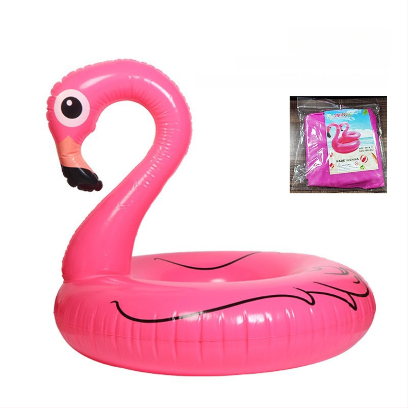 Inel de înot gonflabil pentru adulți — PVC ecologic, imprimeu flamingo, grosime 0,15 mm, potrivit pentru piscină și parc acvatic