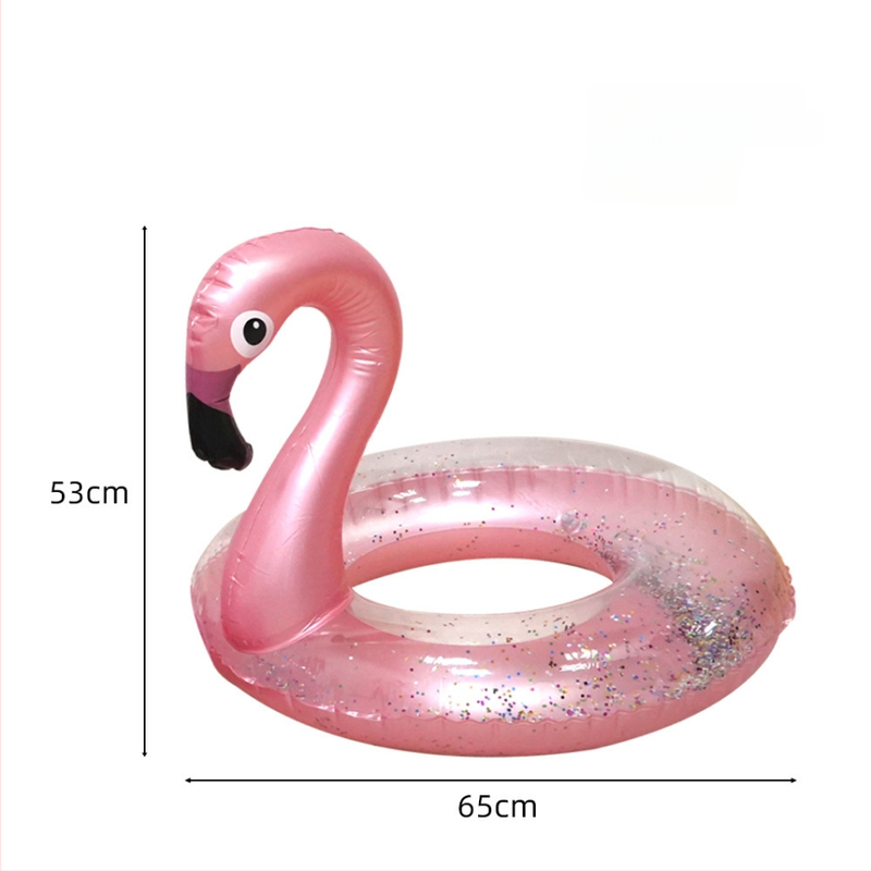 Inel de înot gonflabil pentru adulți — PVC ecologic, imprimeu flamingo, grosime 0,15 mm, potrivit pentru piscină și parc acvatic