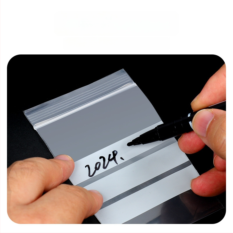 Skaidrus savarankiškai užsidarantis maišelis juvelyrinių pavyzdžių užrašomu etikete, PE medžiaga, užsandarinimo ilgis 2 cm