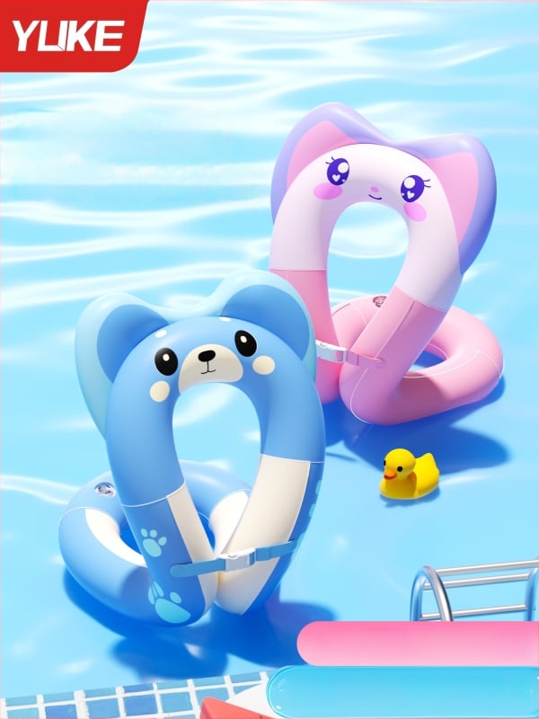 Inel de înot pentru copii cu două camere de aer, protecție împotriva înecării, model desen animat, PVC ecologic