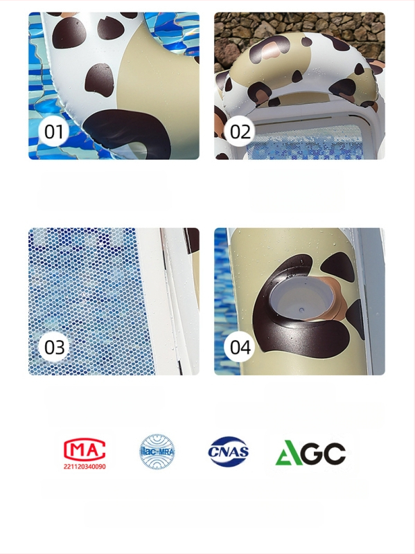 Șezlong gonflabil din plasă cu imprimeu leopard, pentru adulți, PVC ecologic 0.21 mm, umflare manuală, potrivit pentru piscine și plaje