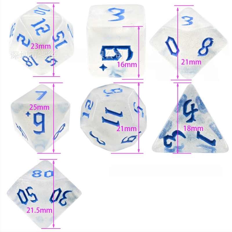 Kauliukai - 7 dalių plastikinė komplektas, daugialypli suapvalintais kampais, pritaikomas