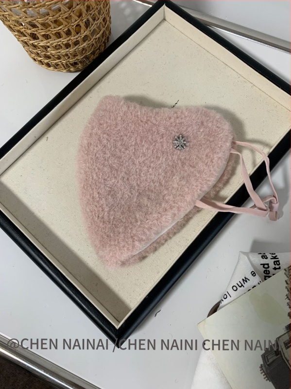 Siltā ziemas sejas maska ar ausu siksniņām, poliestera šķiedra, sievietēm, korejiešu stils