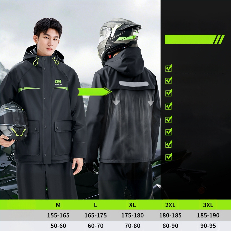 Suaugusiųjų lietaus komplektas — atskiras lietaus paltas, unisex viso kūno lietaus drabužiai elektroniniam dviračiui/motociklui, PVC audinys su vandeniui atspariu PVC klijų sluoksniu
