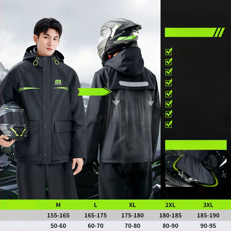 Suaugusiųjų lietaus komplektas — atskiras lietaus paltas, unisex viso kūno lietaus drabužiai elektroniniam dviračiui/motociklui, PVC audinys su vandeniui atspariu PVC klijų sluoksniu