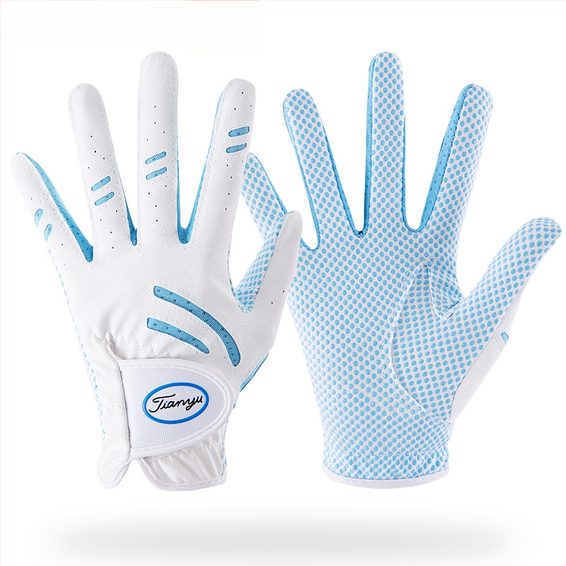 Παιδικά γάντια γκολφ από την TTYGJ — μικροϊνών εποξειδικό ύφασμα + PU + δίχτυ ύφασμα; παλάμη: πολυεστέρας με σιλικόνη; πίσω μέρος χεριού: PU 45% + 55% πολυεστερικές ίνες; δάχτυλα: 90% πολυεστέρας + 10% σπαντέξ