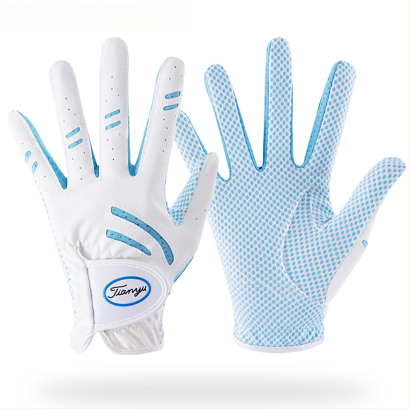 Παιδικά γάντια γκολφ από την TTYGJ — μικροϊνών εποξειδικό ύφασμα + PU + δίχτυ ύφασμα; παλάμη: πολυεστέρας με σιλικόνη; πίσω μέρος χεριού: PU 45% + 55% πολυεστερικές ίνες; δάχτυλα: 90% πολυεστέρας + 10% σπαντέξ