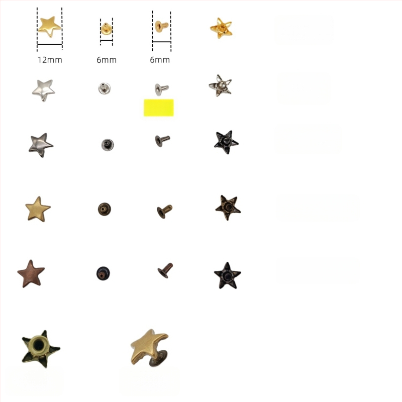 Set de accesorii metalice pentru piele: nituri cu design stea și pentagramă; nit gol; accesorii pentru butoane nit