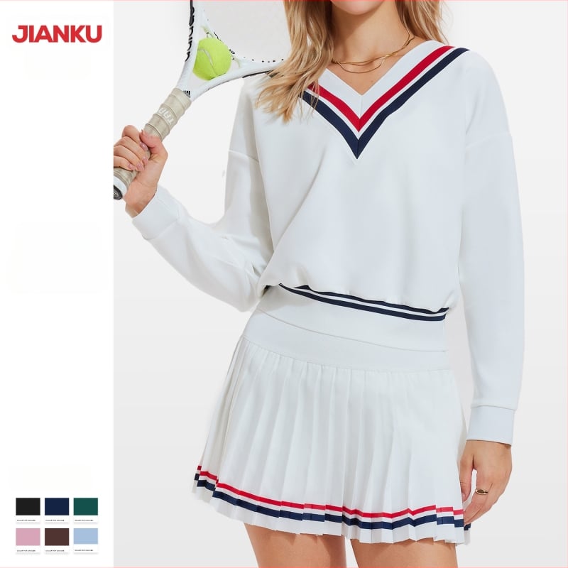 Ženski set dugačkih rukava s polo ovratnikom i V-izrezom, brzo sušenje, najlon-spandeks 80/20