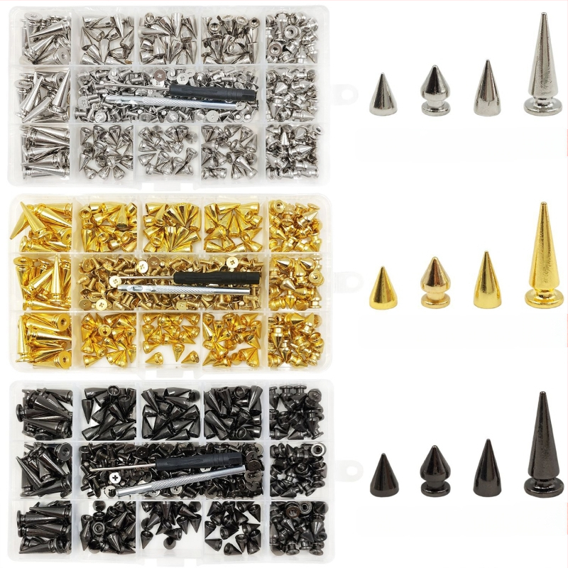 Set de nituri metalice pentru piele — cap bullet, conic, nituri decorative punk pentru paltoane, blugi, pălării, curele și genți (Huafei)