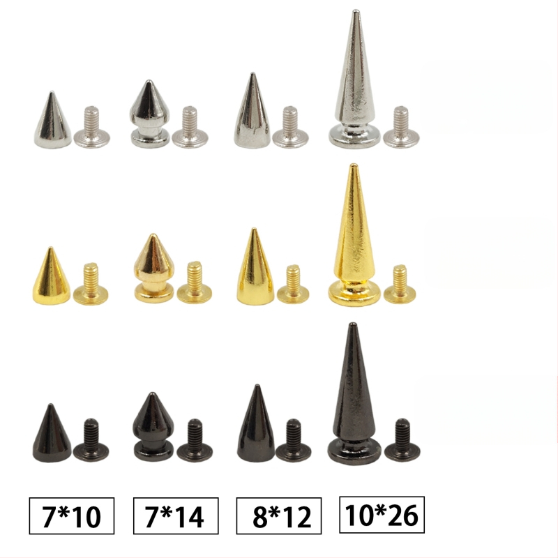 Set de nituri metalice pentru piele — cap bullet, conic, nituri decorative punk pentru paltoane, blugi, pălării, curele și genți (Huafei)