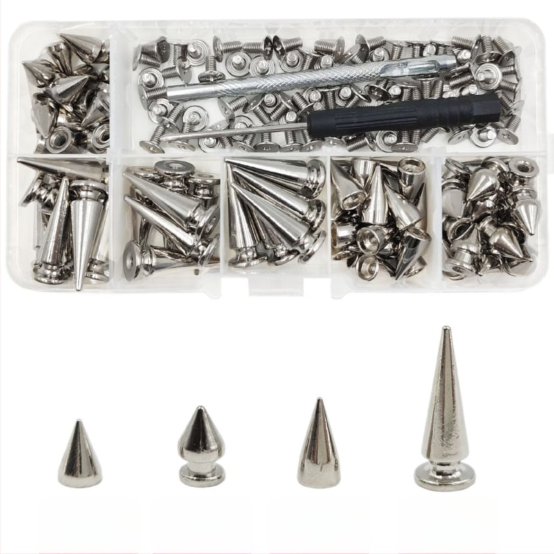 Set de nituri metalice pentru piele — cap bullet, conic, nituri decorative punk pentru paltoane, blugi, pălării, curele și genți (Huafei)