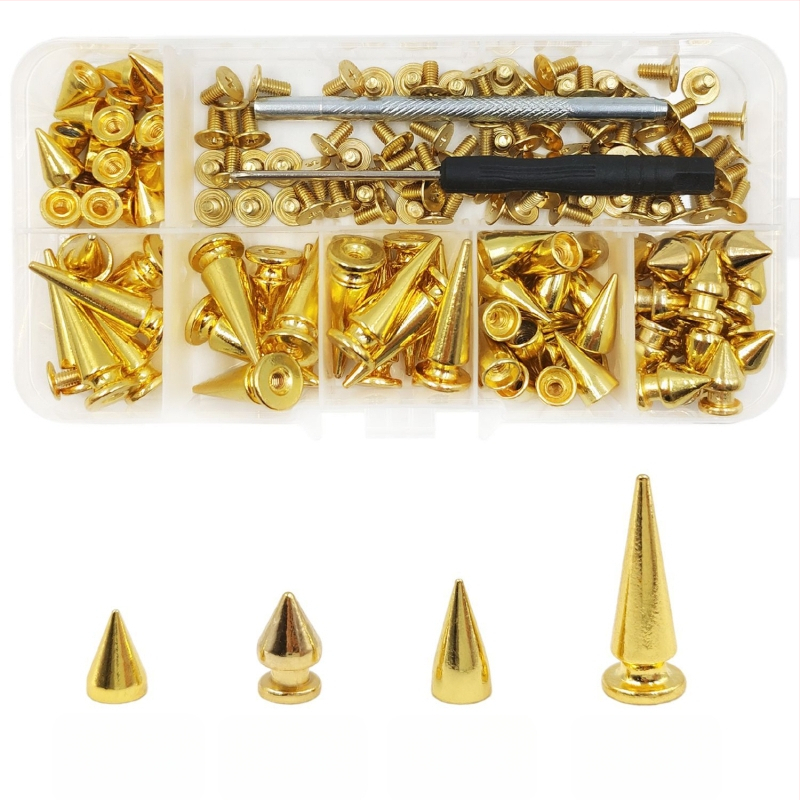 Set de nituri metalice pentru piele — cap bullet, conic, nituri decorative punk pentru paltoane, blugi, pălării, curele și genți (Huafei)