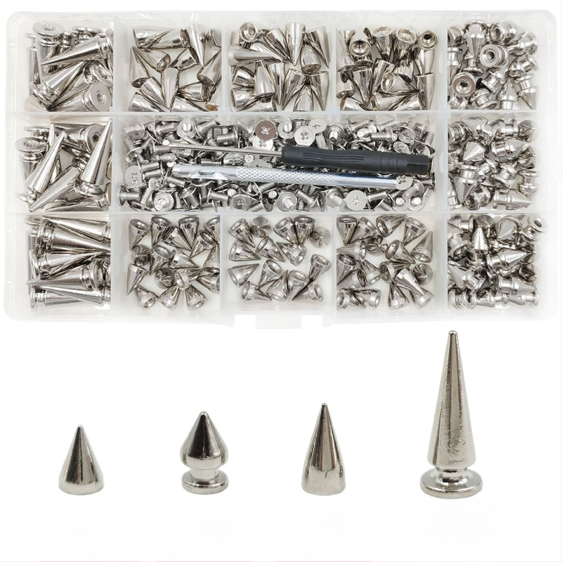 Set de nituri metalice pentru piele — cap bullet, conic, nituri decorative punk pentru paltoane, blugi, pălării, curele și genți (Huafei)