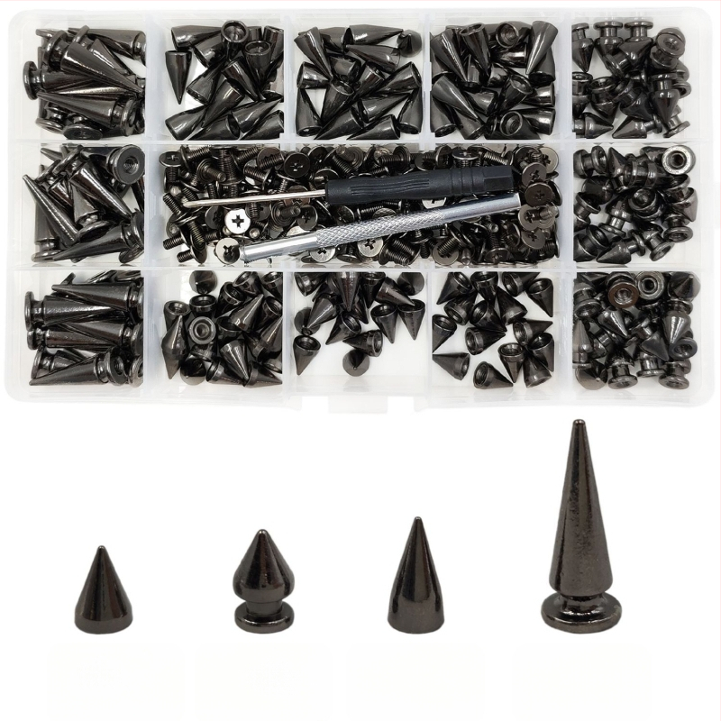 Set de nituri metalice pentru piele — cap bullet, conic, nituri decorative punk pentru paltoane, blugi, pălării, curele și genți (Huafei)