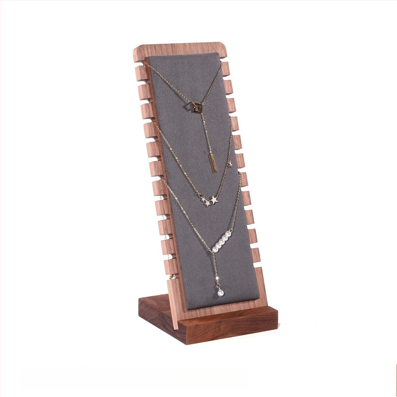Masyvo riešutmedžio karolėlių ekspozicijos stovas, vertikalus dizainas, vieno sluoksnio, atskiriamas pakabukų dėklas