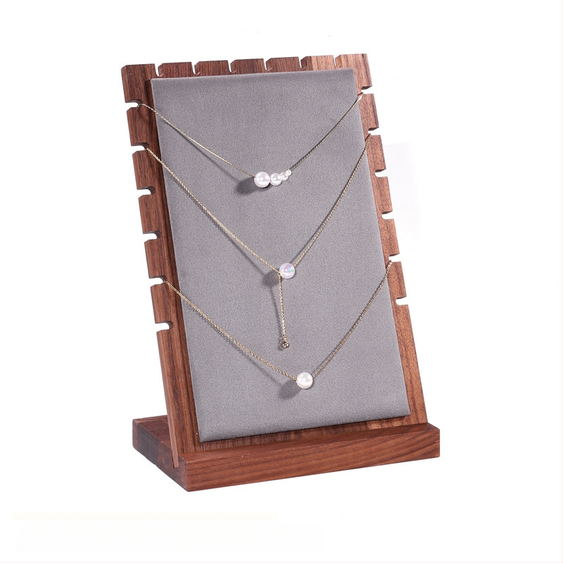 Masyvo riešutmedžio karolėlių ekspozicijos stovas, vertikalus dizainas, vieno sluoksnio, atskiriamas pakabukų dėklas