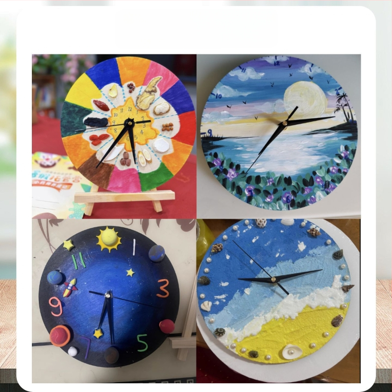 DIY sienas pulkstenis – apaļa koka plāksne, plūstošā glezna, izglītojoša rotaļa, piemērots mājām un birojā, Jauns ķīniešu stils
