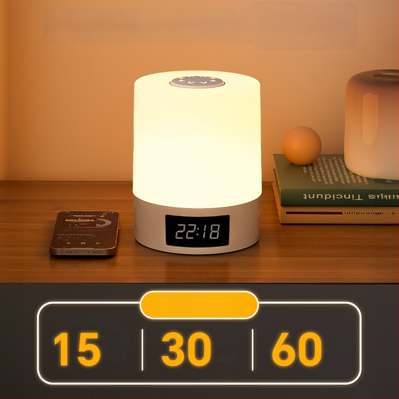 Lampă de noapte cu ceas și ecran LED, baterie reîncărcabilă, control tactil, iluminare ambientală, design geometric 3D